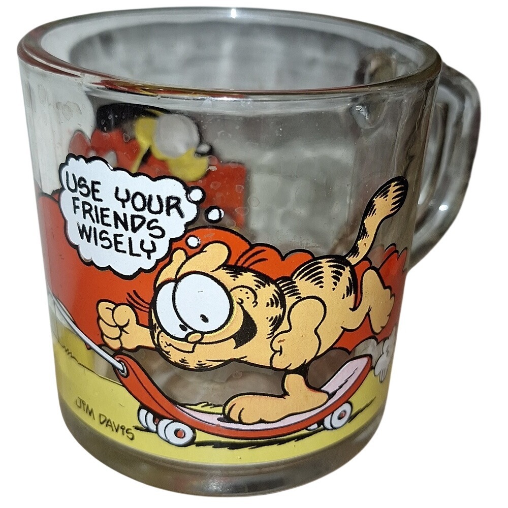 Vintage 1978 McDonald's Garfield Odie Glass Mug Use Your Friends‎ Wisely Cup